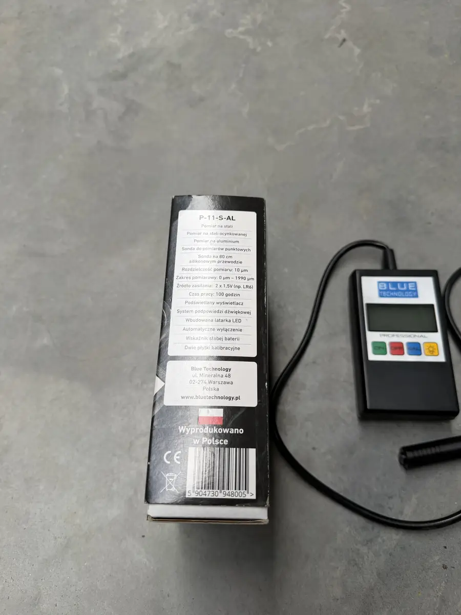 Dane techniczne miernika Blue Technology P-11-S-AL na opakowaniu