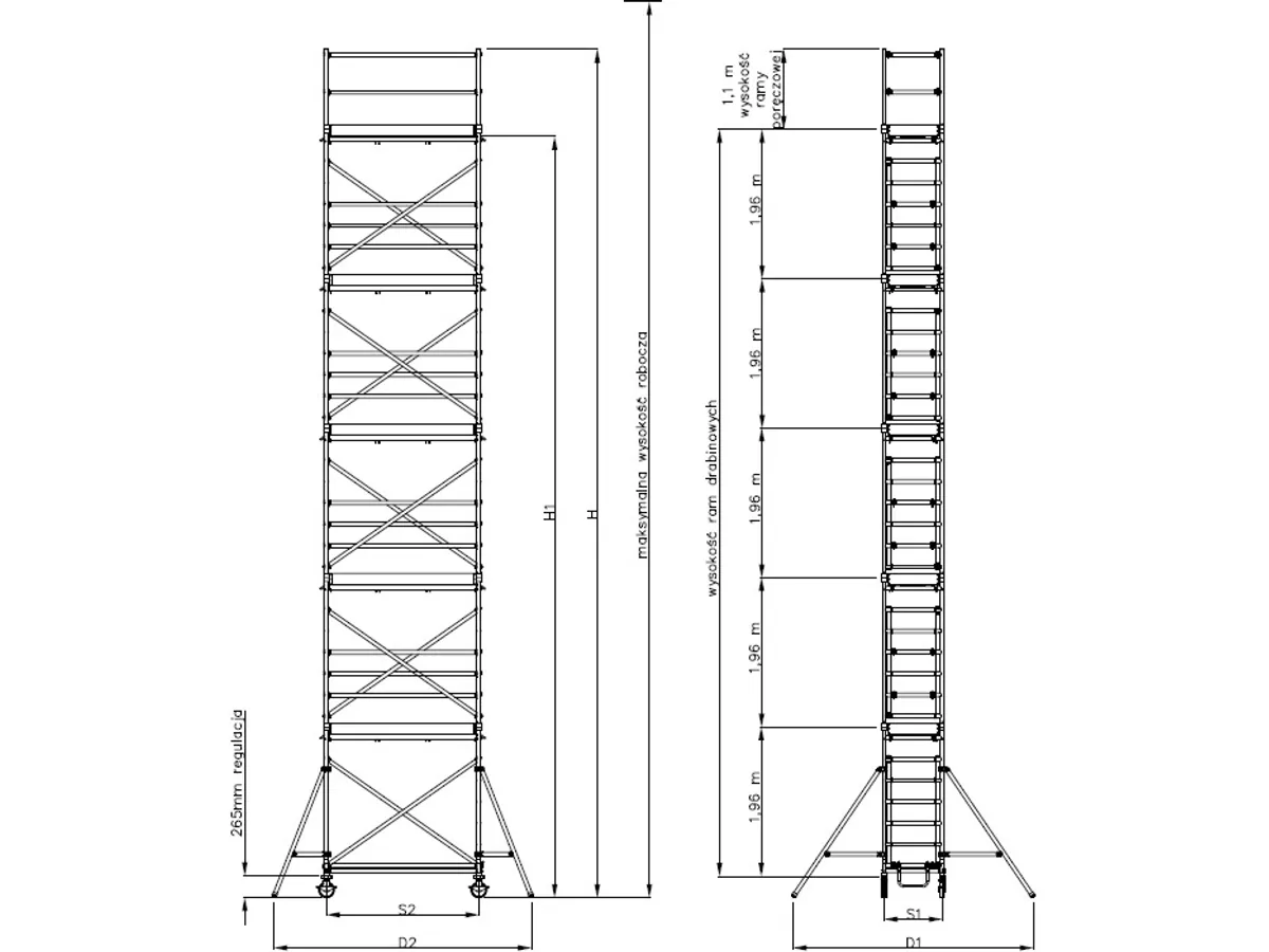 Rysunek techniczny modułowego rusztowania DRABEX RA 1120