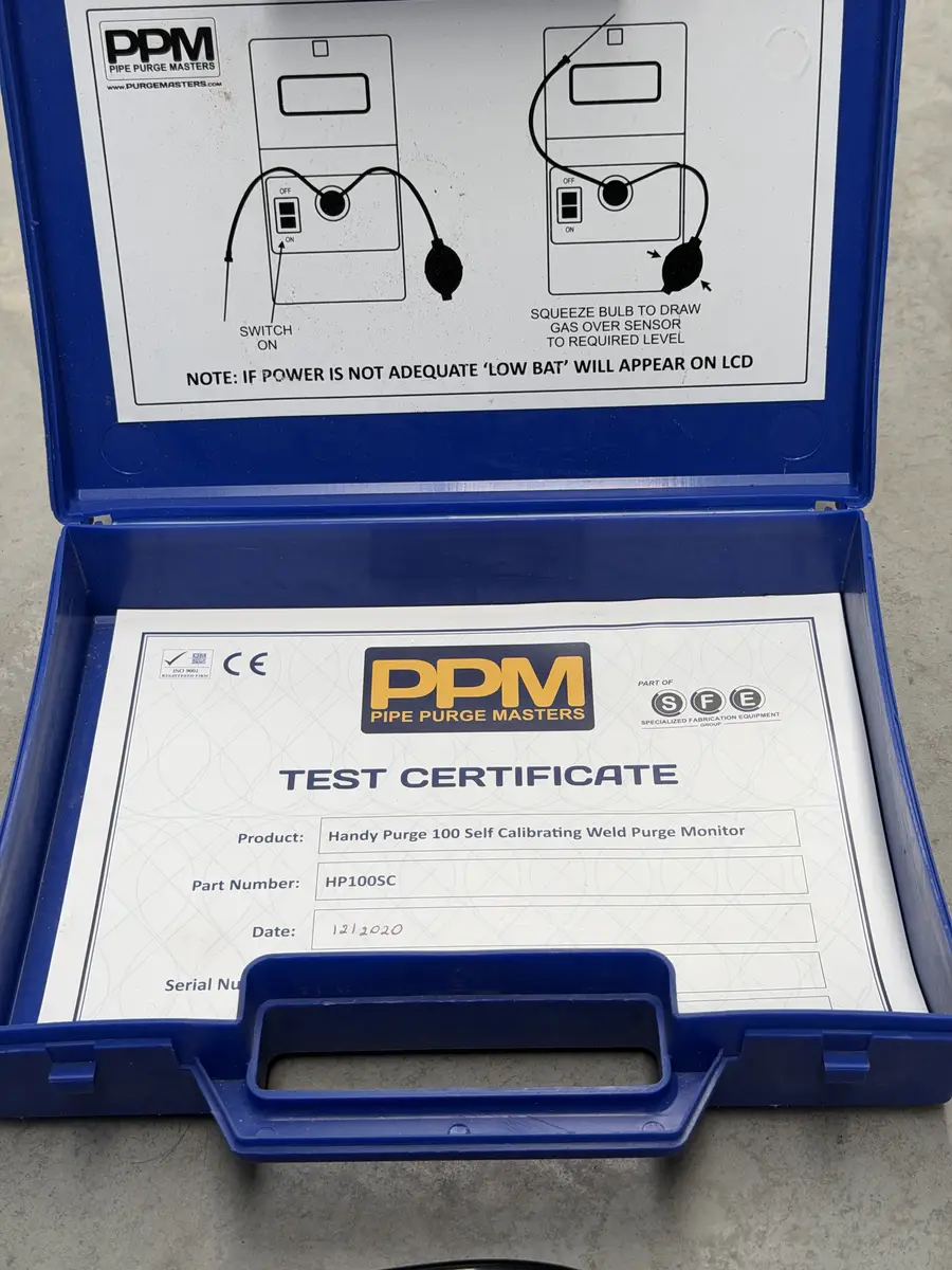 Certyfikat testowy miernika Handy Purge 100 SC HP100SC