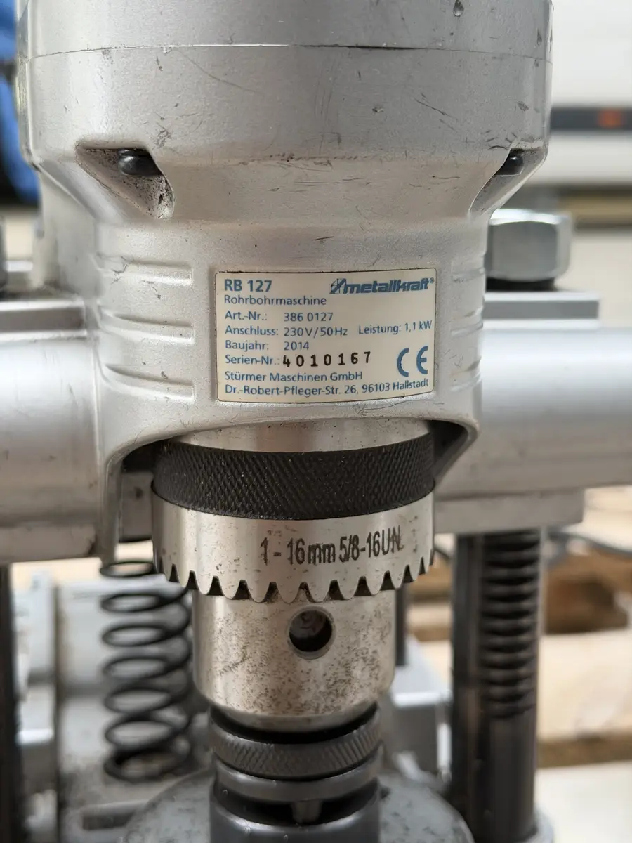 Tabliczka znamionowa Metallkraft RB 127 i uchwyt wiertarski 1-16 mm